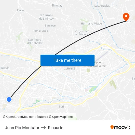 Juan Pio Montufar to Ricaurte map