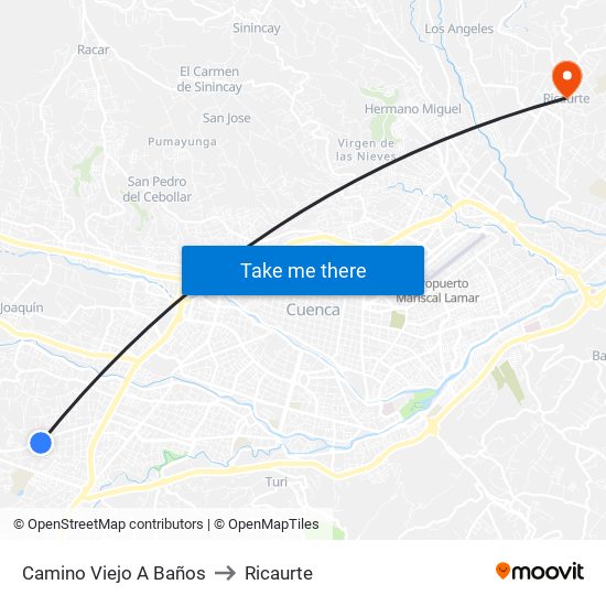 Camino Viejo A Baños to Ricaurte map