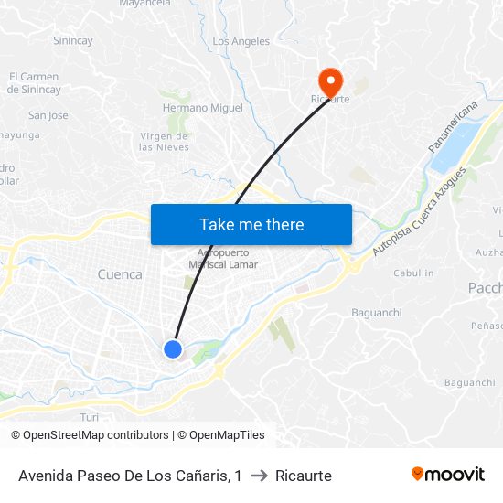 Avenida Paseo De Los Cañaris, 1 to Ricaurte map