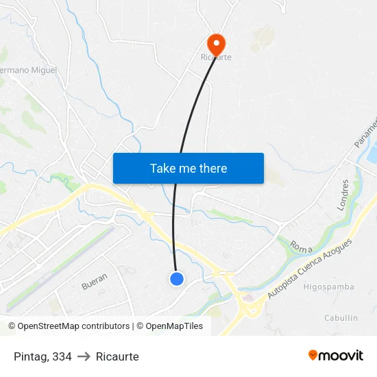 Pintag, 334 to Ricaurte map