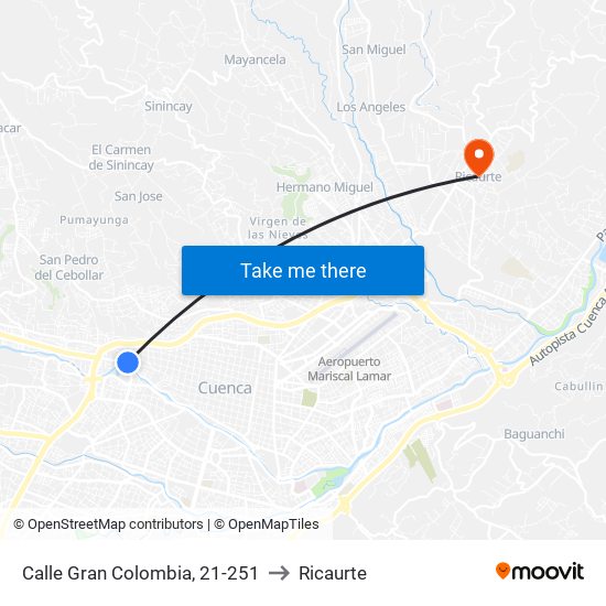 Calle Gran Colombia, 21-251 to Ricaurte map