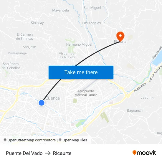 Puente Del Vado to Ricaurte map