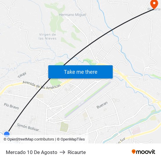 Mercado 10 De Agosto to Ricaurte map