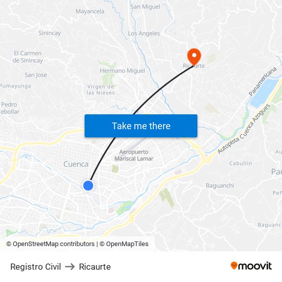 Registro Civil to Ricaurte map