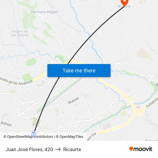 Juan José Flores, 420 to Ricaurte map