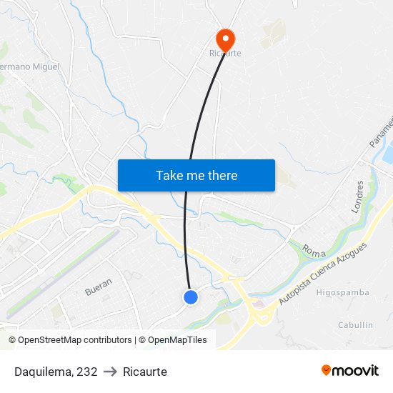 Daquilema, 232 to Ricaurte map
