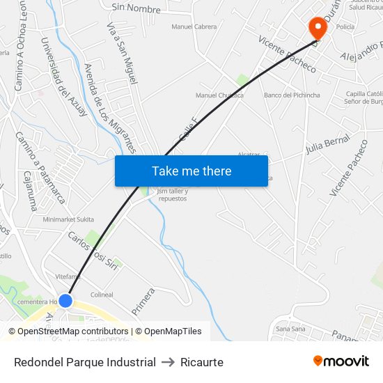 Redondel Parque Industrial to Ricaurte map