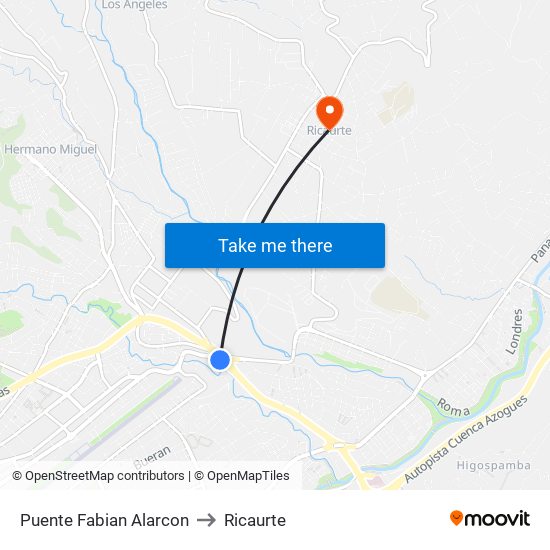 Puente Fabian Alarcon to Ricaurte map