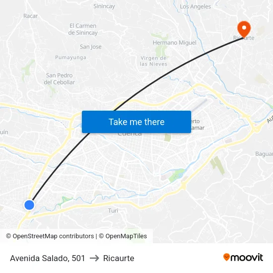 Avenida Salado, 501 to Ricaurte map