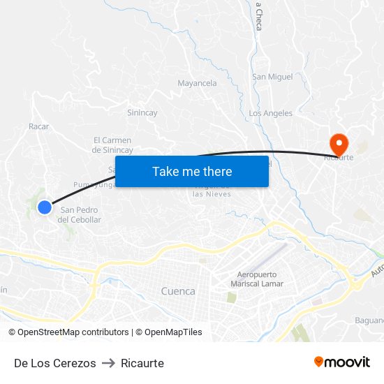 De Los Cerezos to Ricaurte map