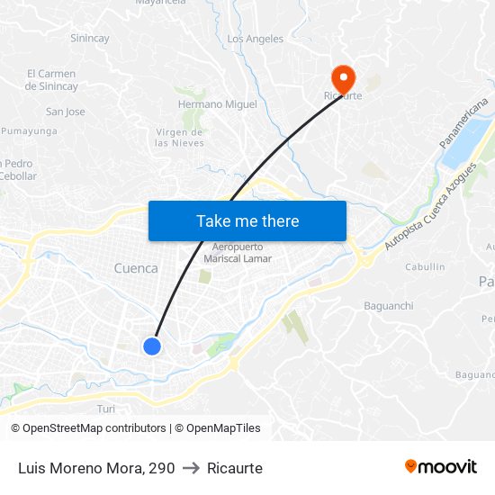 Luis Moreno Mora, 290 to Ricaurte map