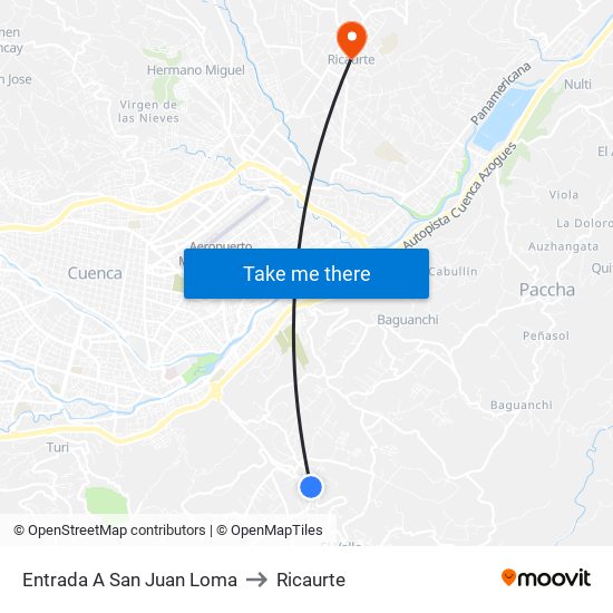 Entrada A San Juan Loma to Ricaurte map