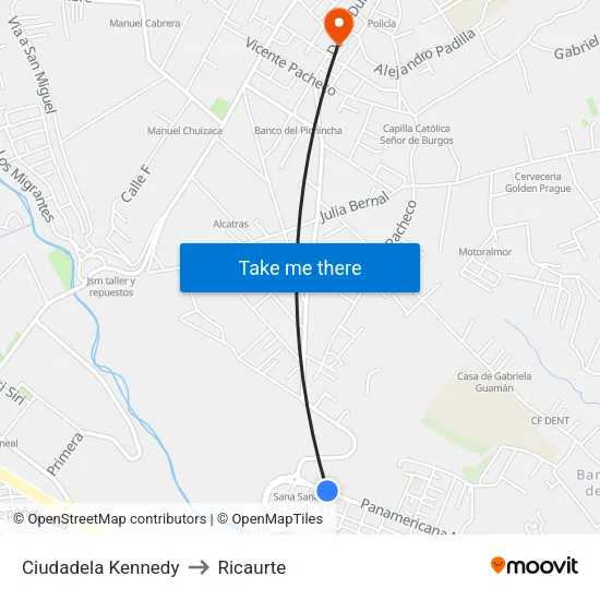 Ciudadela Kennedy to Ricaurte map