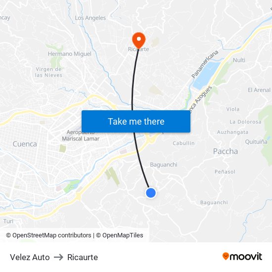 Velez Auto to Ricaurte map