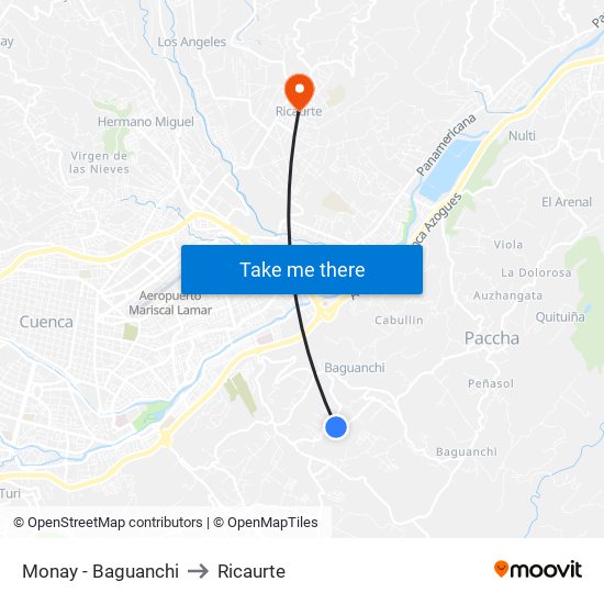 Monay - Baguanchi to Ricaurte map