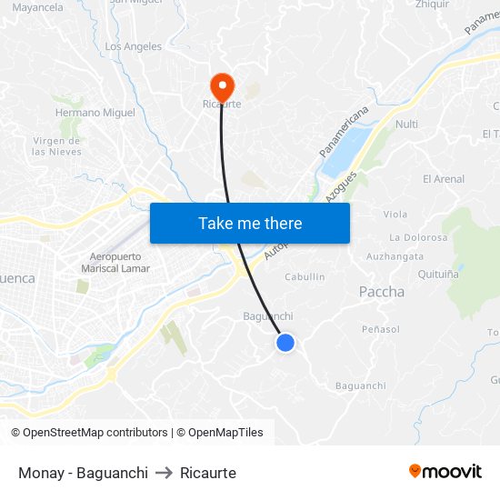 Monay - Baguanchi to Ricaurte map