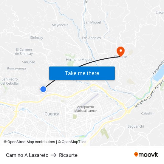 Camino A Lazareto to Ricaurte map