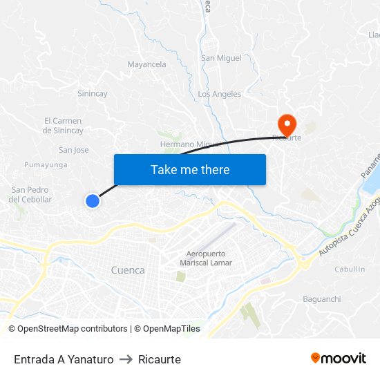Entrada A Yanaturo to Ricaurte map