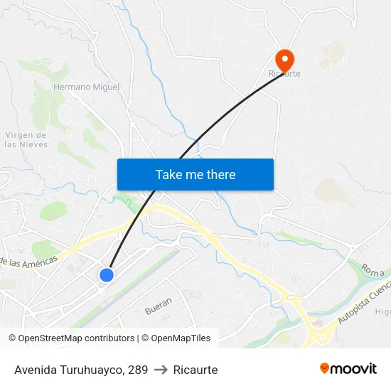 Avenida Turuhuayco, 289 to Ricaurte map