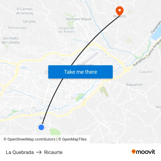 La Quebrada to Ricaurte map