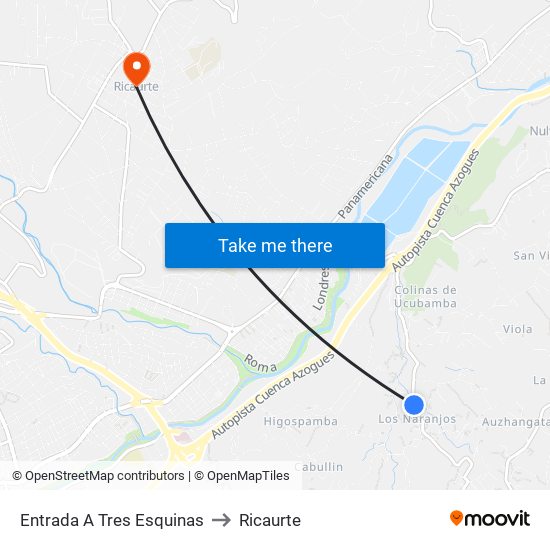 Entrada A Tres Esquinas to Ricaurte map