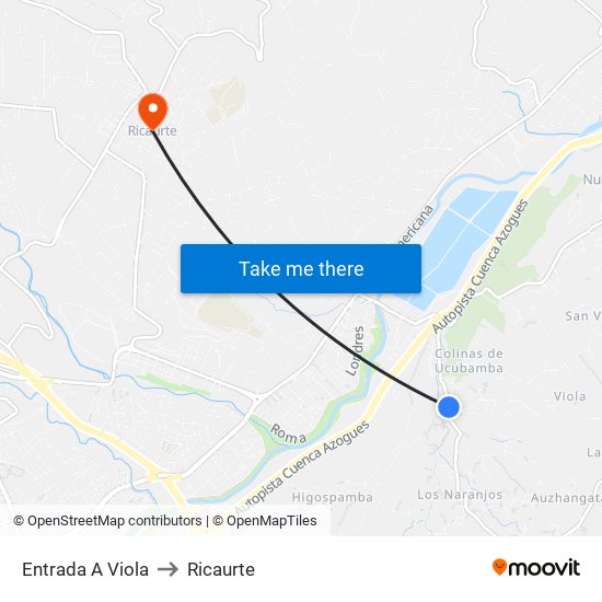 Entrada A Viola to Ricaurte map