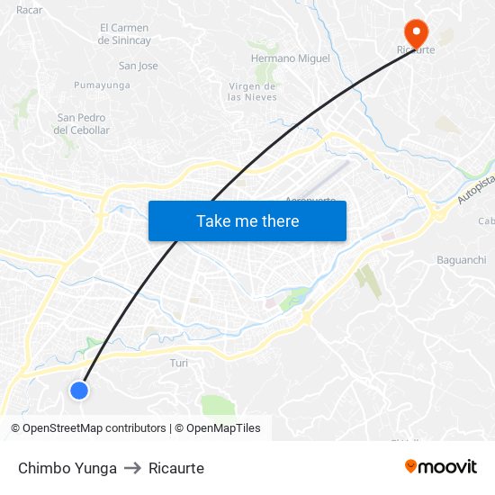 Chimbo Yunga to Ricaurte map
