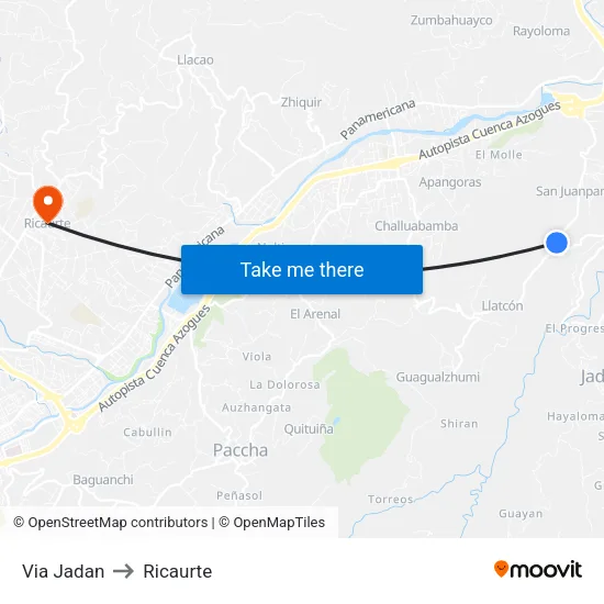 Via Jadan to Ricaurte map