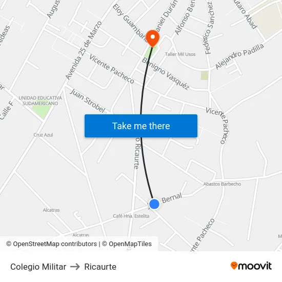 Colegio Militar to Ricaurte map