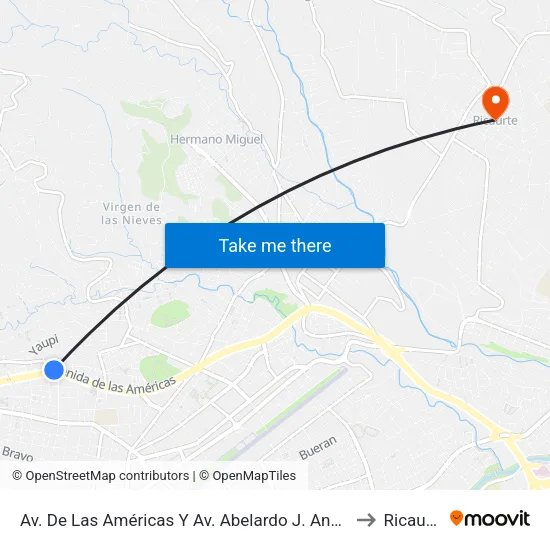 Av. De Las Américas Y Av. Abelardo J. Andrade to Ricaurte map
