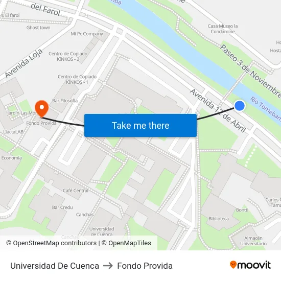 Universidad De Cuenca to Fondo Provida map