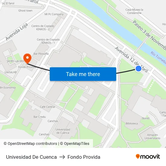 Univesidad De Cuenca to Fondo Provida map