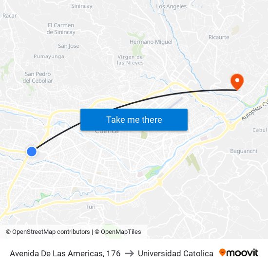 Avenida De Las Americas, 176 to Universidad Catolica map