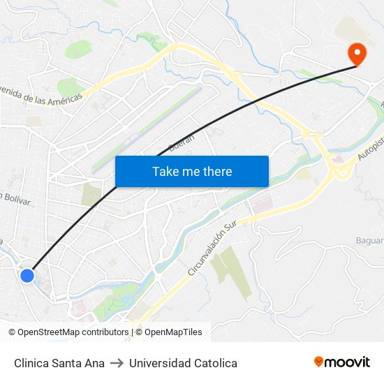 Clinica Santa Ana to Universidad Catolica map