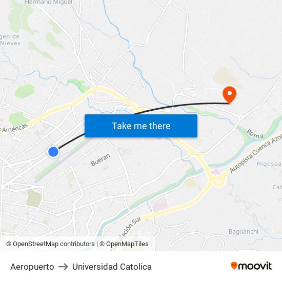 Aeropuerto to Universidad Catolica map