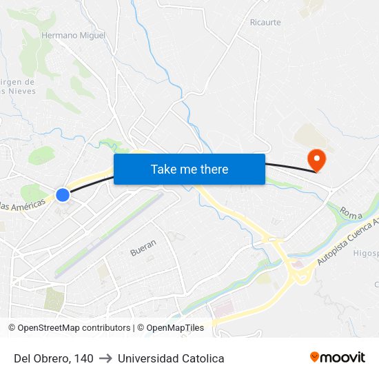 Del Obrero, 140 to Universidad Catolica map
