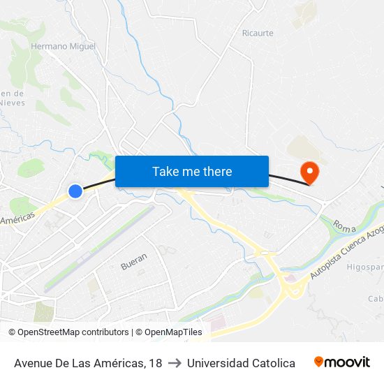 Avenue De Las Américas, 18 to Universidad Catolica map