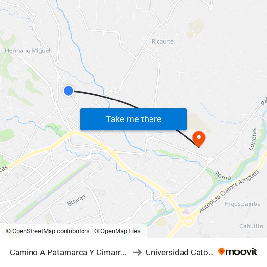 Camino A Patamarca Y Cimarrones to Universidad Catolica map