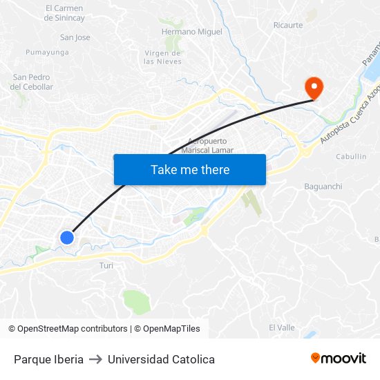 Parque Iberia to Universidad Catolica map