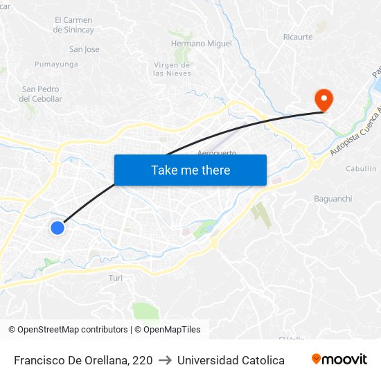 Francisco De Orellana, 220 to Universidad Catolica map