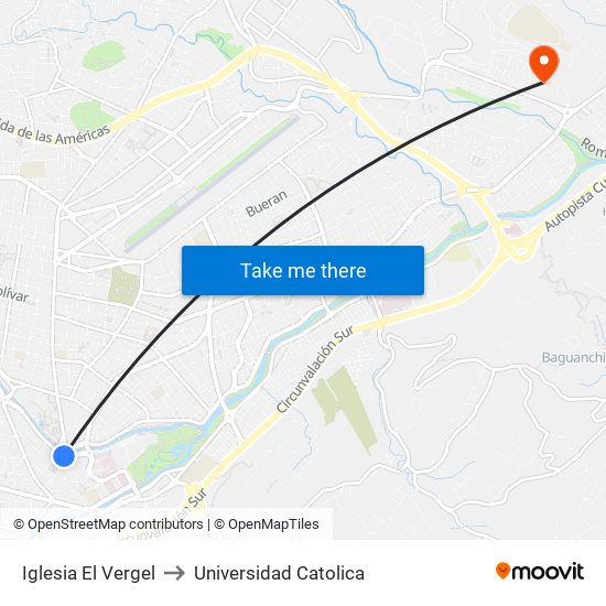 Iglesia El Vergel to Universidad Catolica map