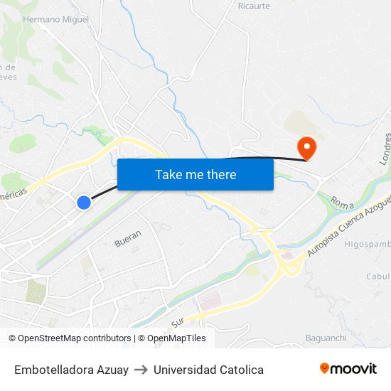 Embotelladora Azuay to Universidad Catolica map