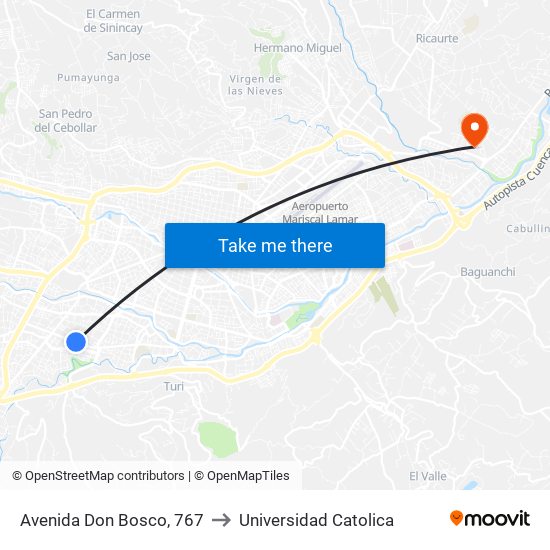 Avenida Don Bosco, 767 to Universidad Catolica map