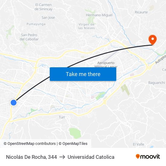 Nicolás De Rocha, 344 to Universidad Catolica map