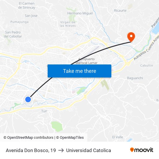 Avenida Don Bosco, 19 to Universidad Catolica map