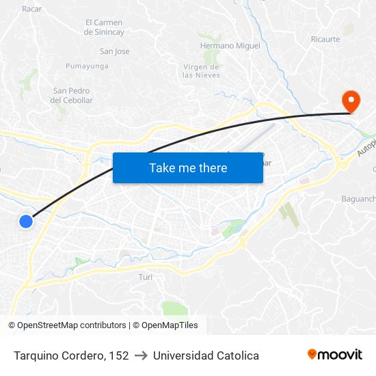 Tarquino Cordero, 152 to Universidad Catolica map