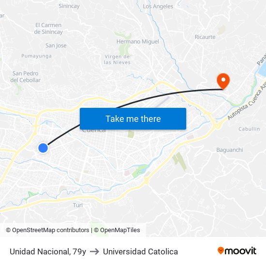 Unidad Nacional, 79y to Universidad Catolica map