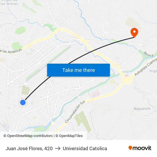 Juan José Flores, 420 to Universidad Catolica map