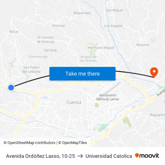 Avenida Ordóñez Lasso, 10-25 to Universidad Catolica map