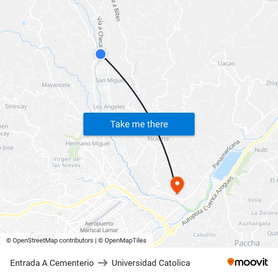 Entrada A Cementerio to Universidad Catolica map